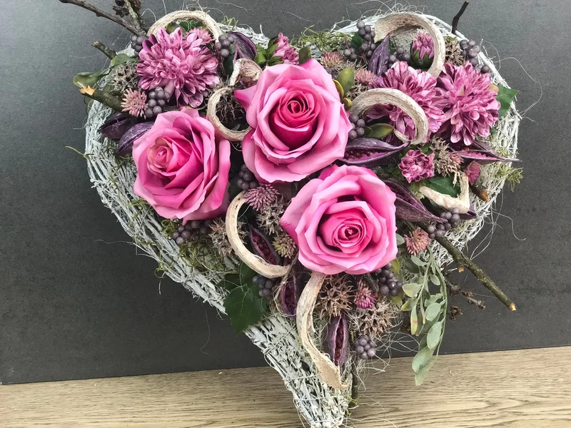 Grabherz Rose – Grabschmuck Seidenblumen langlebig – für Außenbereich