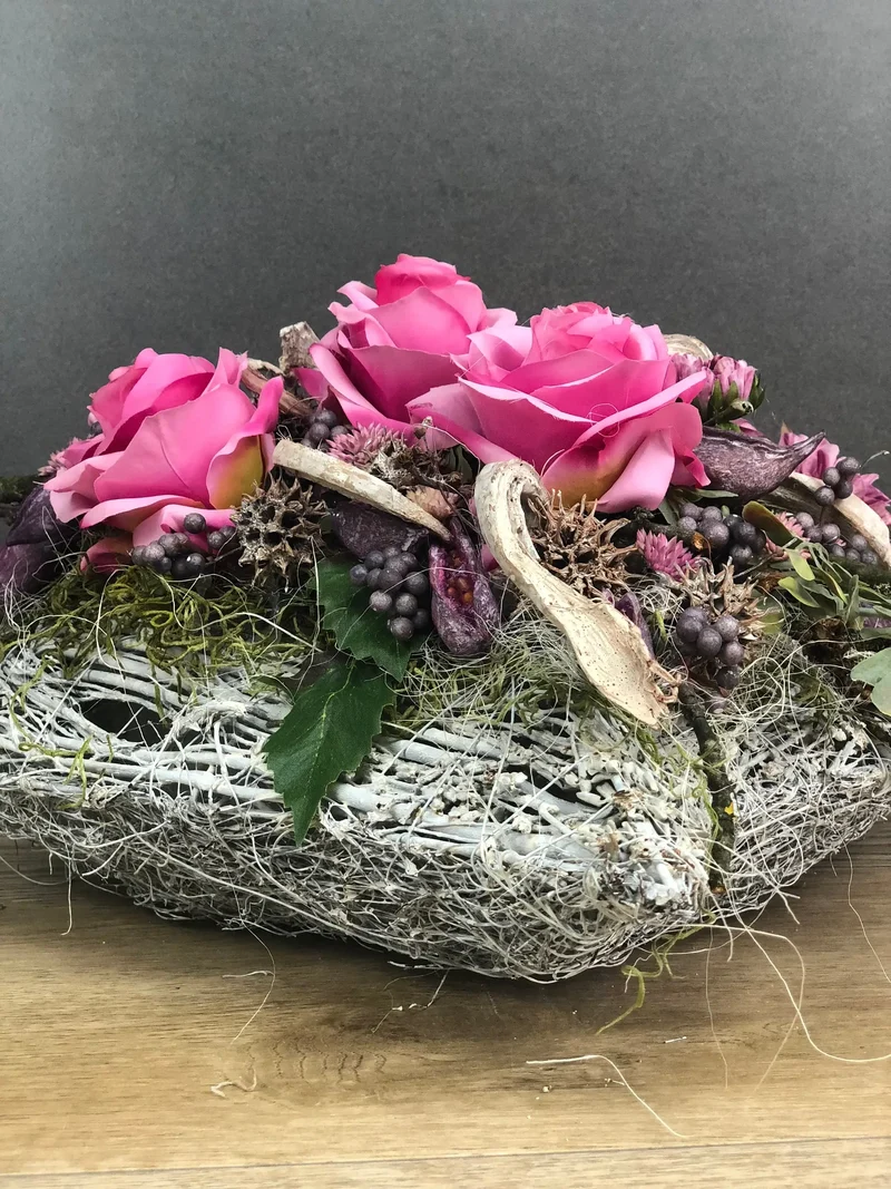 Grabherz Rose – Grabschmuck Seidenblumen langlebig – für Außenbereich