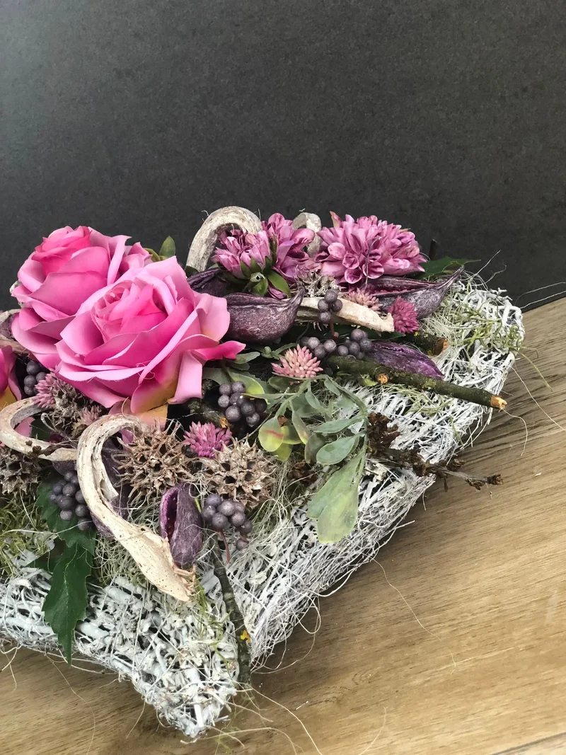 Grabherz Rose – Grabschmuck Seidenblumen langlebig – für Außenbereich