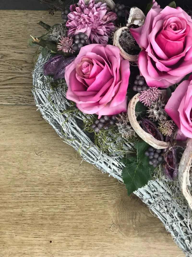 Grabherz Rose – Grabschmuck Seidenblumen langlebig – für Außenbereich