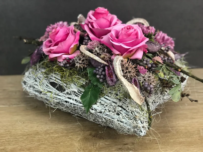 Grabherz Rose – Grabschmuck Seidenblumen langlebig – für Außenbereich