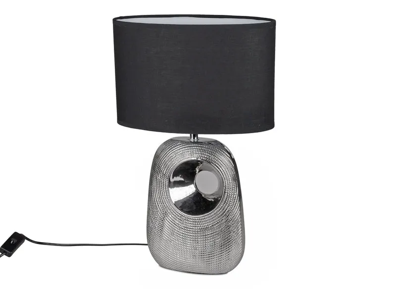 formano Tischlampe Schwarz-Silber H 46cm – Keramikfuß mit Stoffschirm E27