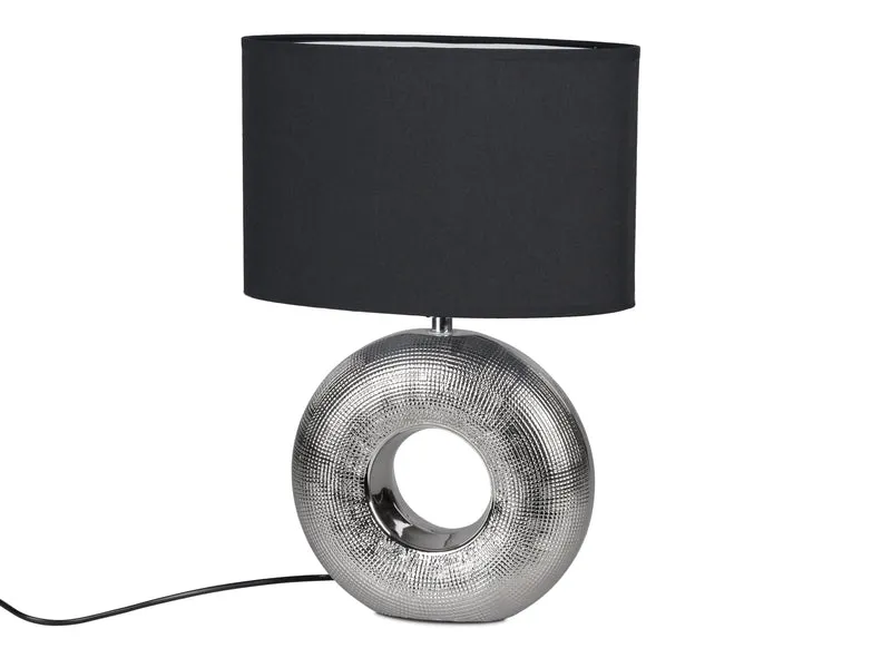 formano Tischlampe Schwarz-Silber H 43cm – Keramikfuß mit Stoffschirm E27