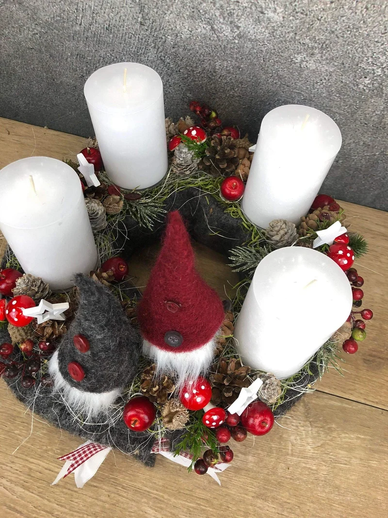 Adventskranz rund stilvoll – mehrjährig handgefertigt mit Tanne