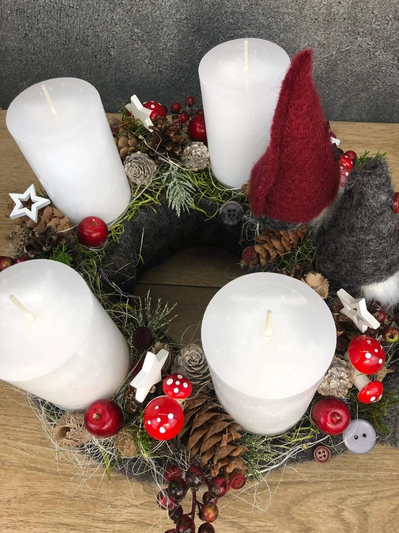 Adventskranz rund stilvoll – mehrjährig handgefertigt mit Tanne
