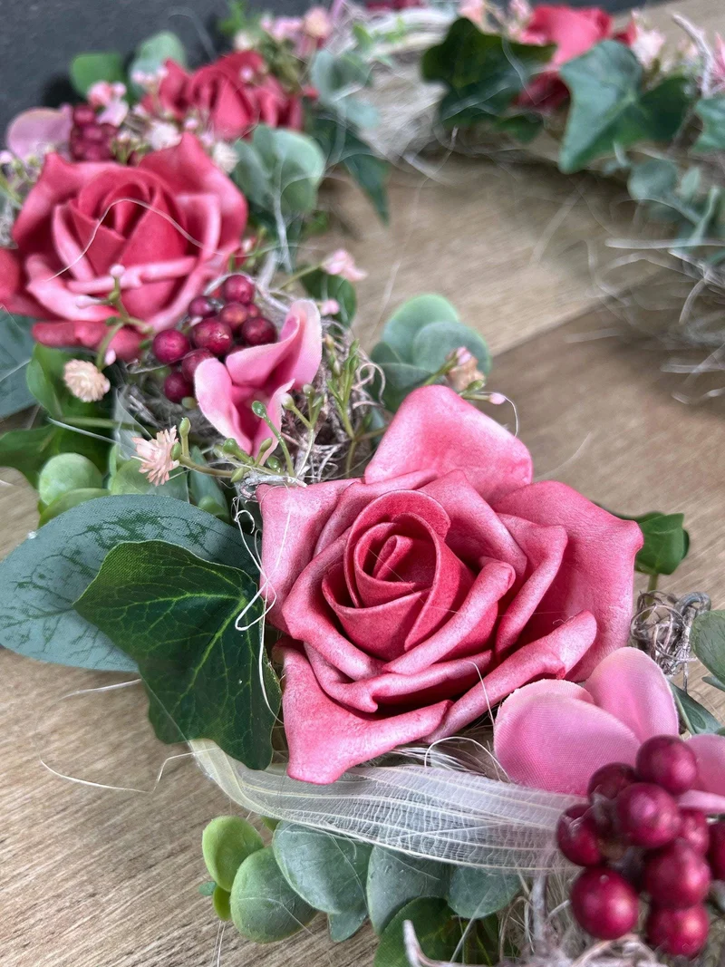 Brautauto Deko Set 3-teilig Hochzeit – Eukalyptus Seidenblumen handgef