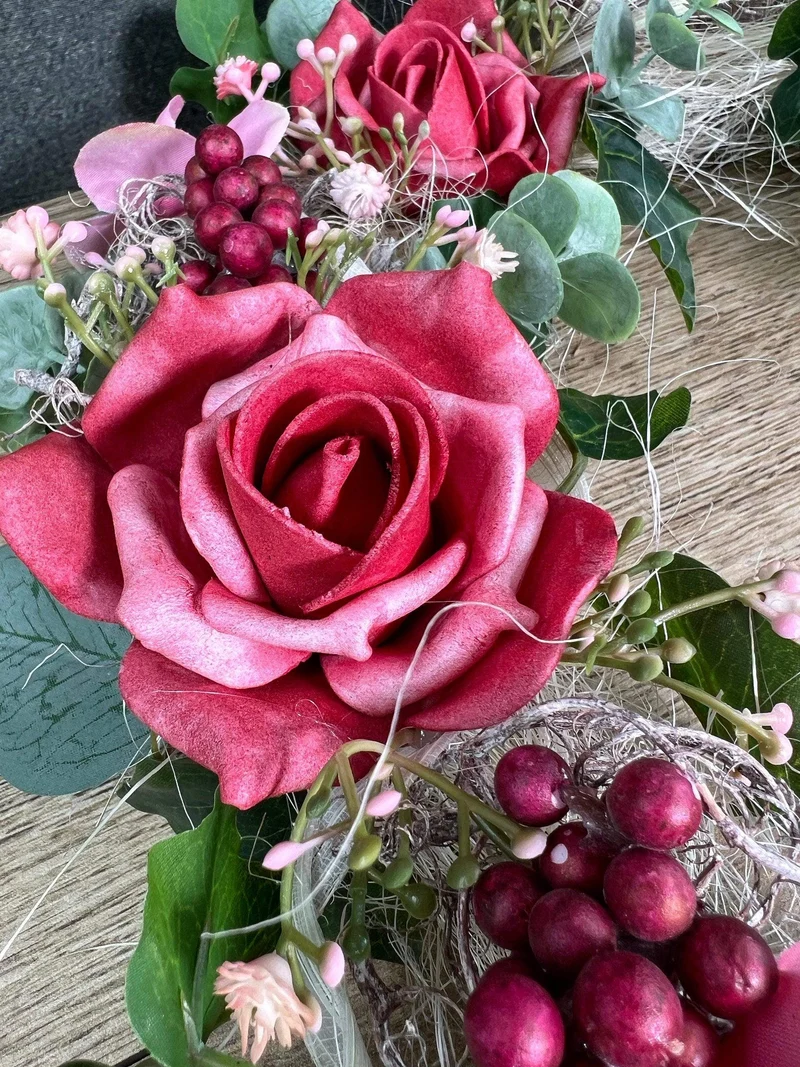 Brautauto Deko Set 3-teilig Hochzeit – Eukalyptus Seidenblumen handgef