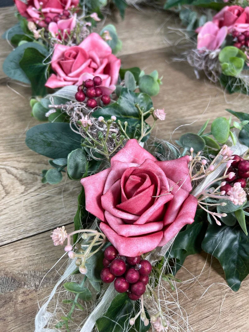 Brautauto Deko Set 3-teilig Hochzeit – Eukalyptus Seidenblumen handgef