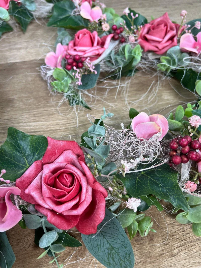 Brautauto Deko Set 3-teilig Hochzeit – Eukalyptus Seidenblumen handgef