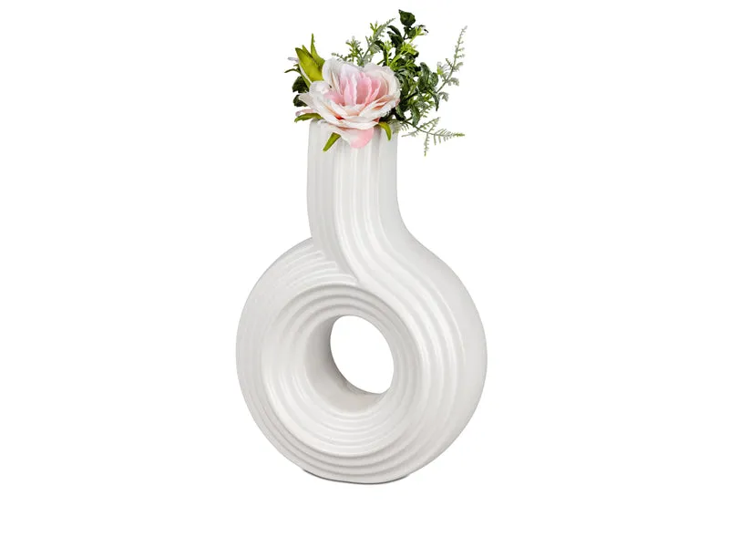 formano Vase „Stripes” H 27cm Weiß – Keramik mit Mattglasur & Relief