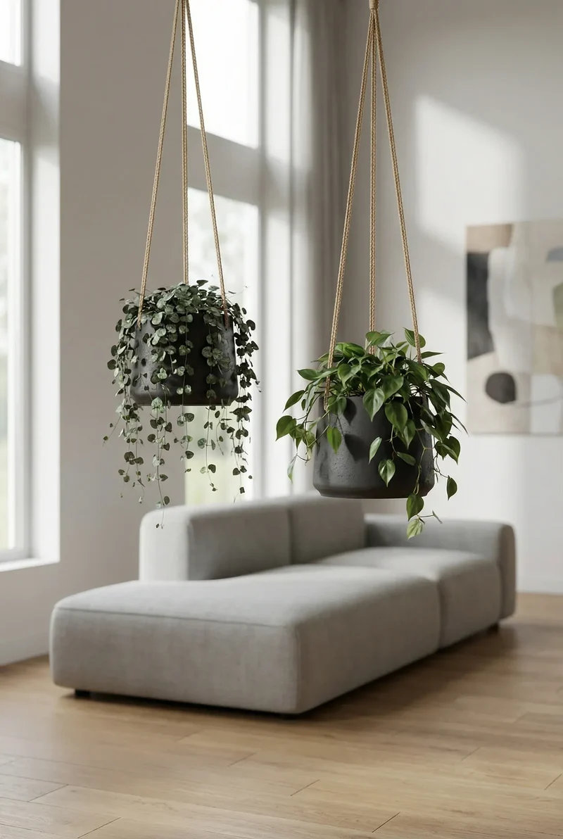 Blumenampel Patt Schwarz, 2er-Set aus glasfaserverstärktem Ton