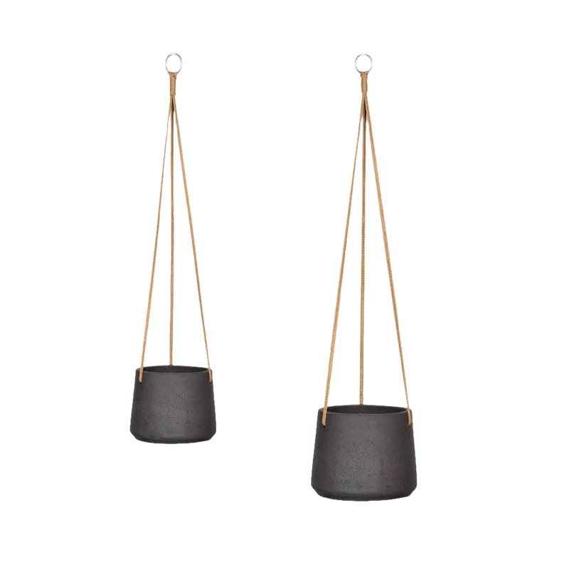 Blumenampel Patt Schwarz, 2er-Set aus glasfaserverstärktem Ton