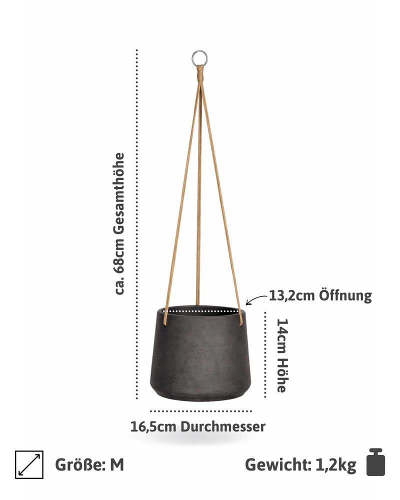 Blumenampel Patt Schwarz, 2er-Set aus glasfaserverstärktem Ton