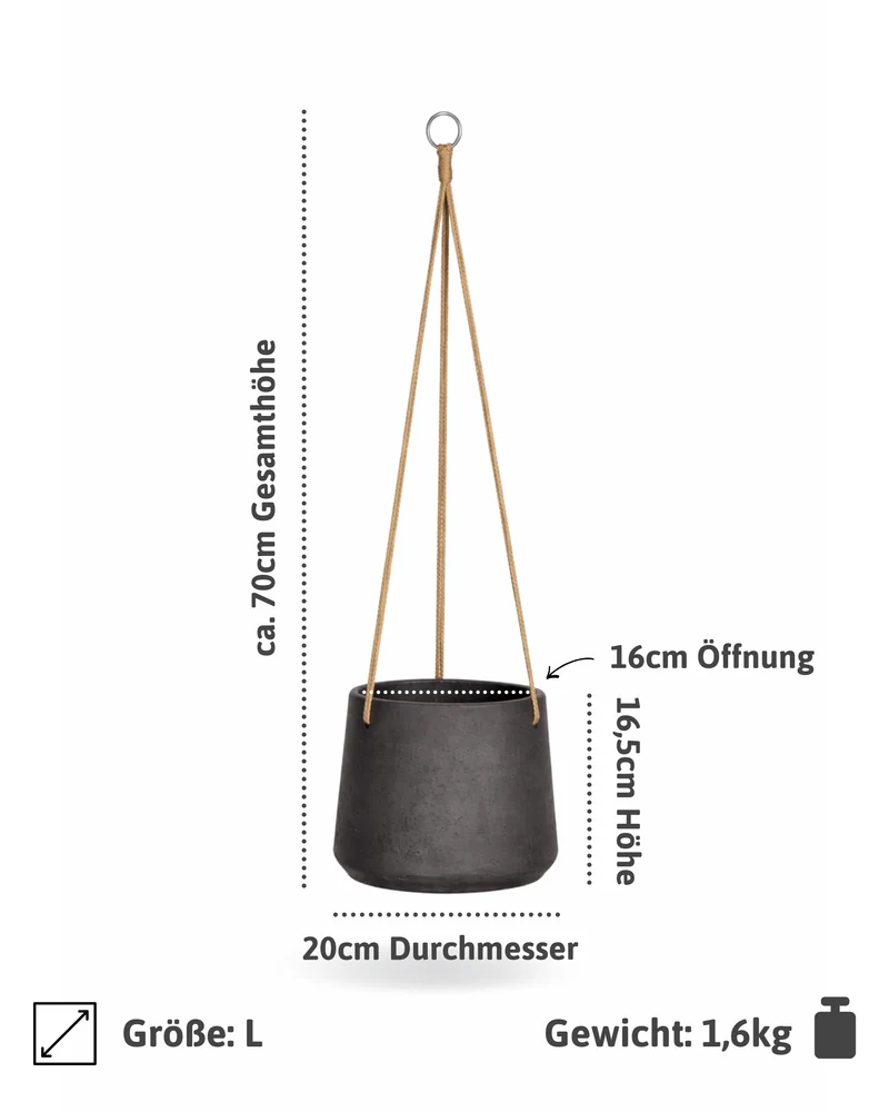 Blumenampel Patt Schwarz, 2er-Set aus glasfaserverstärktem Ton