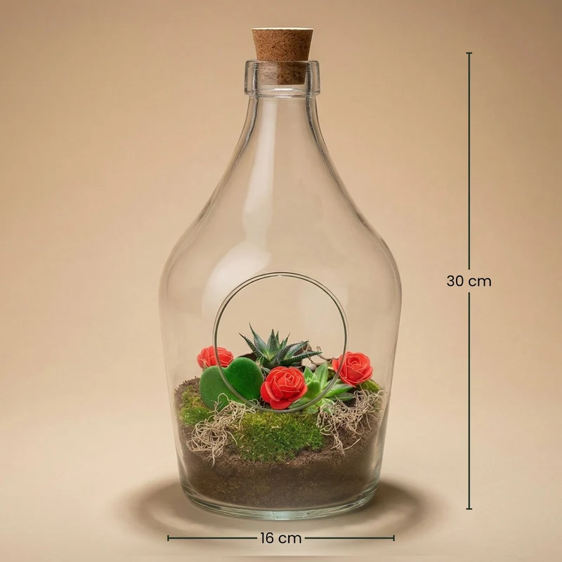 Love in a Bottle - Open terrarium with cork - Bottle garden DIY kit - Ø 16 cm ↑ 30 cm