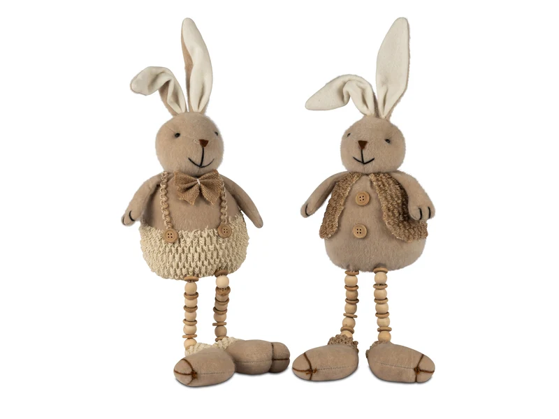 formano Kantensitzer Plüsch Hasen 2er Set H 45cm – Creme-Braun mit biegsamen Ohren