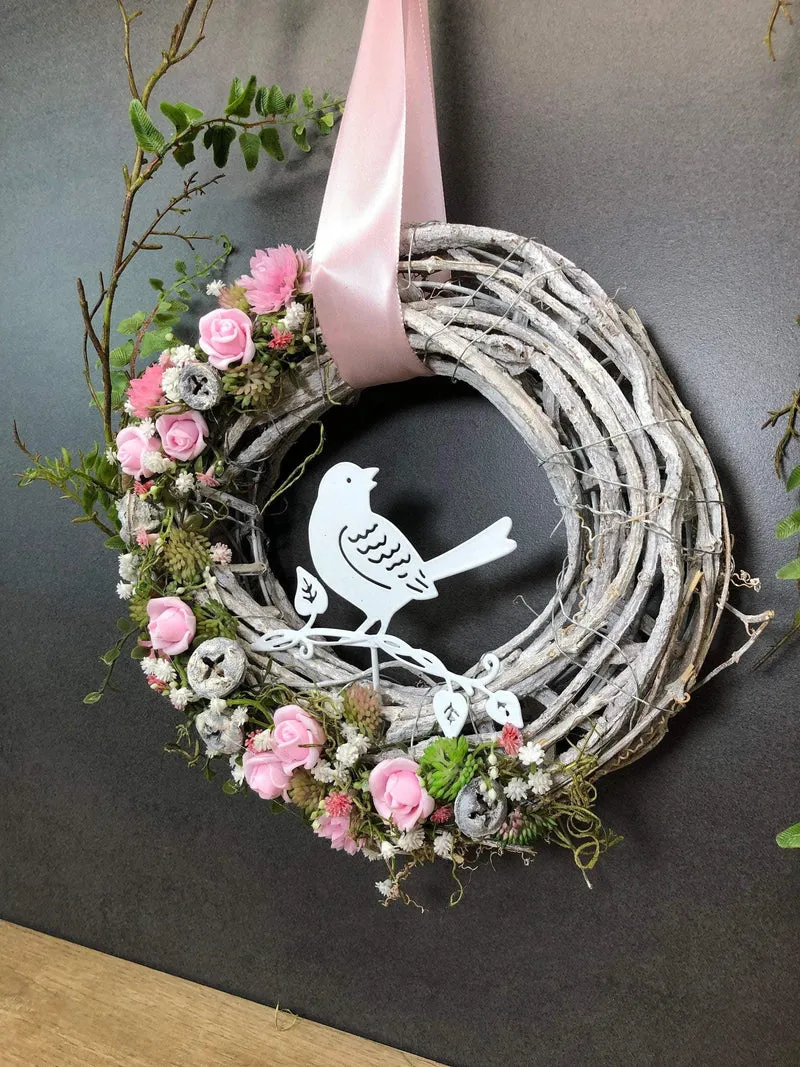 Herbstkranz Rose & Schleierkraut – Türkranz handgefertigt stilvoll