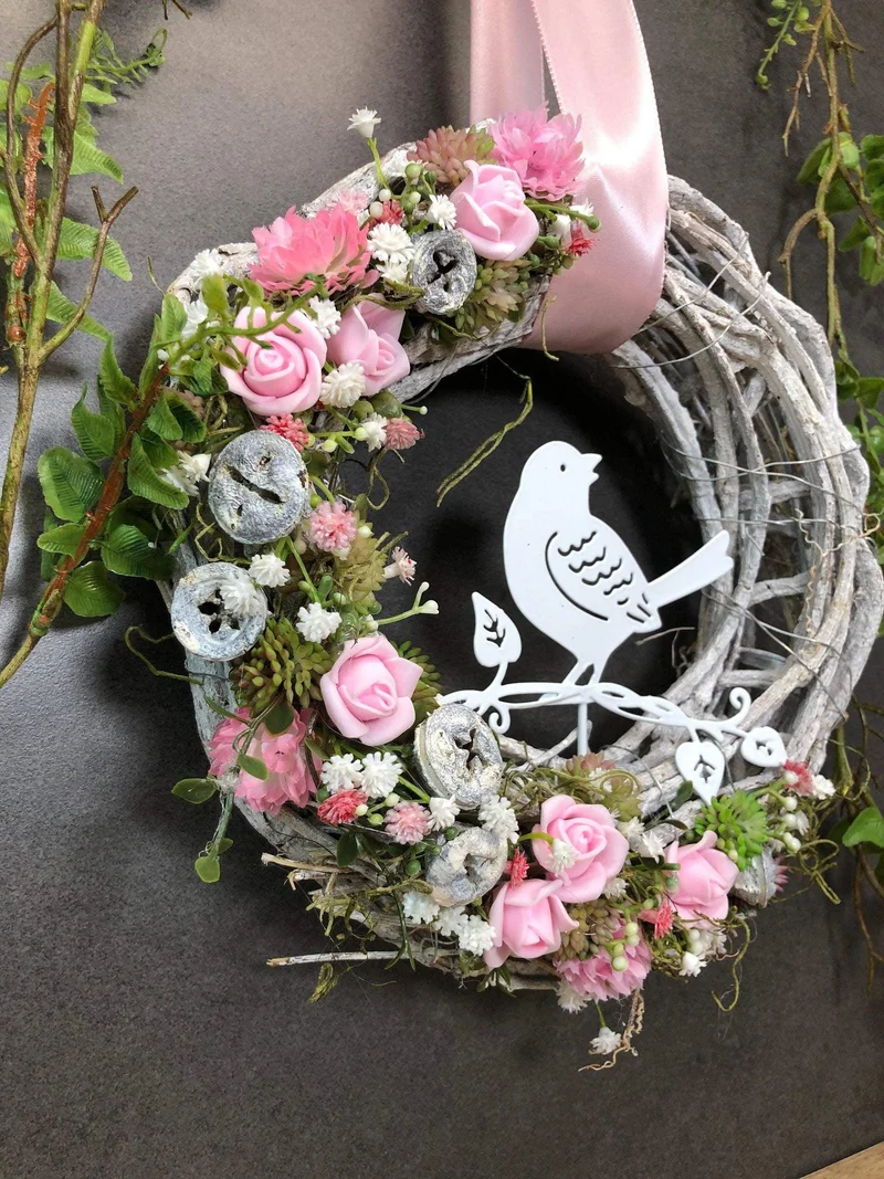 Herbstkranz Rose & Schleierkraut – Türkranz handgefertigt stilvoll