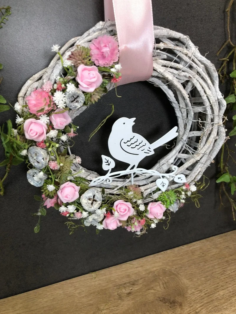 Herbstkranz Rose & Schleierkraut – Türkranz handgefertigt stilvoll