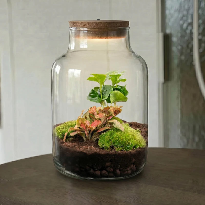 Little Milky - Coffea + Fittonia - Terrarium with light - Bottle garden DIY kit - Ø 17 cm ↑ 25 cm