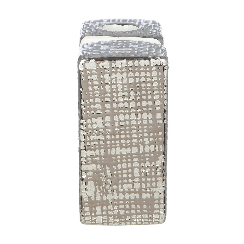 Gilde Keramik Kerzenleuchter Boston 12,5cm – Moderner Kerzenhalter Weiß-Silber