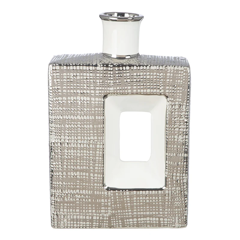 Gilde Keramik Lochvase Boston 27,5cm – Moderne Design-Vase Weiß-Silber