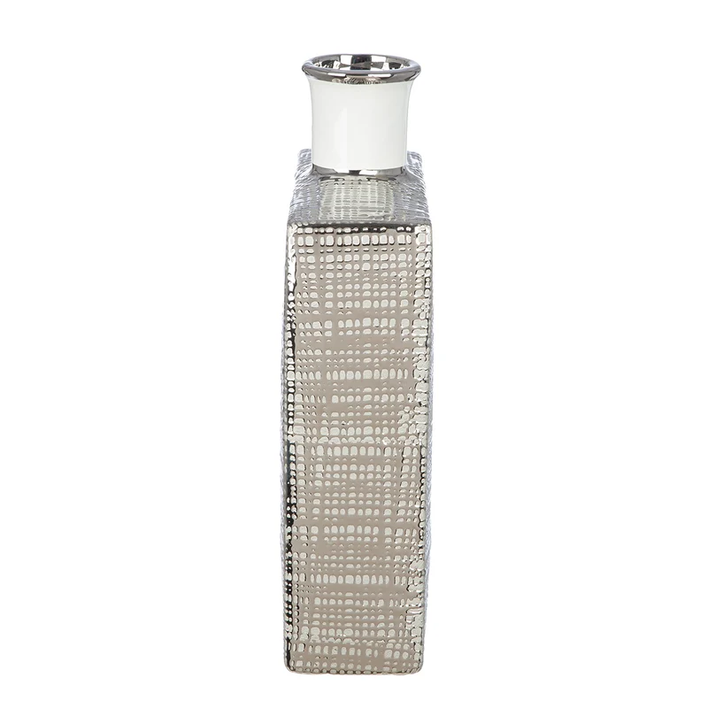 Gilde Keramik Lochvase Boston 27,5cm – Moderne Design-Vase Weiß-Silber