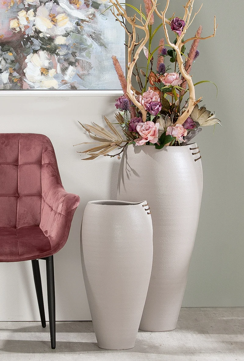 Gilde Keramik Bodenvase 82cm – Exklusive Design-Vase in Silber-Optik