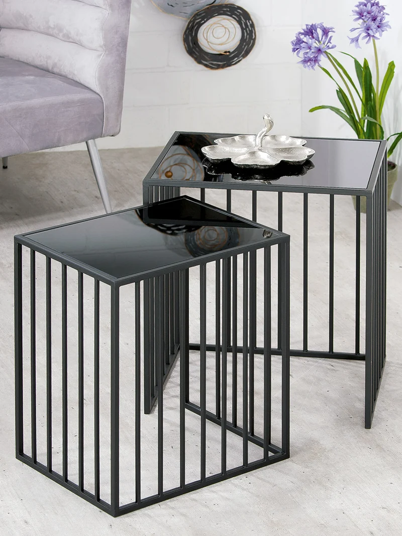 Gilde Beistelltisch-Set Straight 2er Set – Moderne Metall-Tische mit Glasplatte