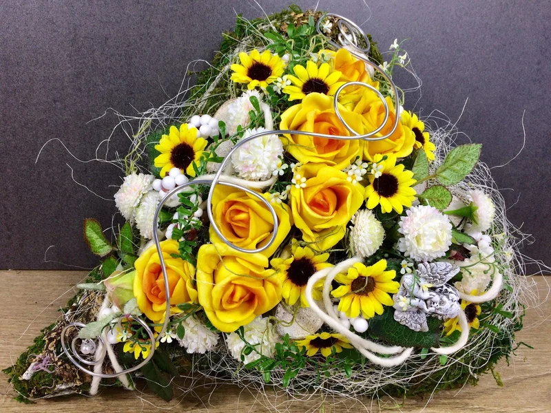 Grabherz Sonnenblume Seidenblumen – langlebiger Grabschmuck