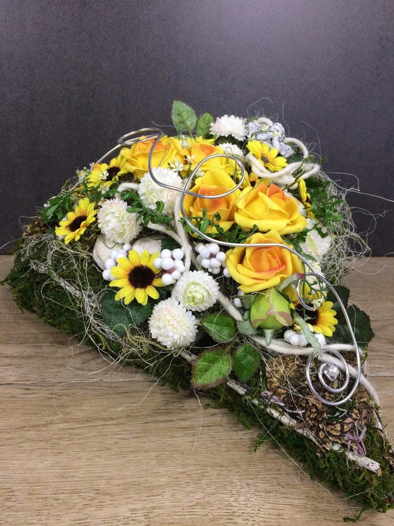 Grabherz Sonnenblume Seidenblumen – langlebiger Grabschmuck