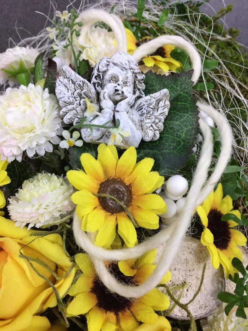 Grabherz Sonnenblume Seidenblumen – langlebiger Grabschmuck