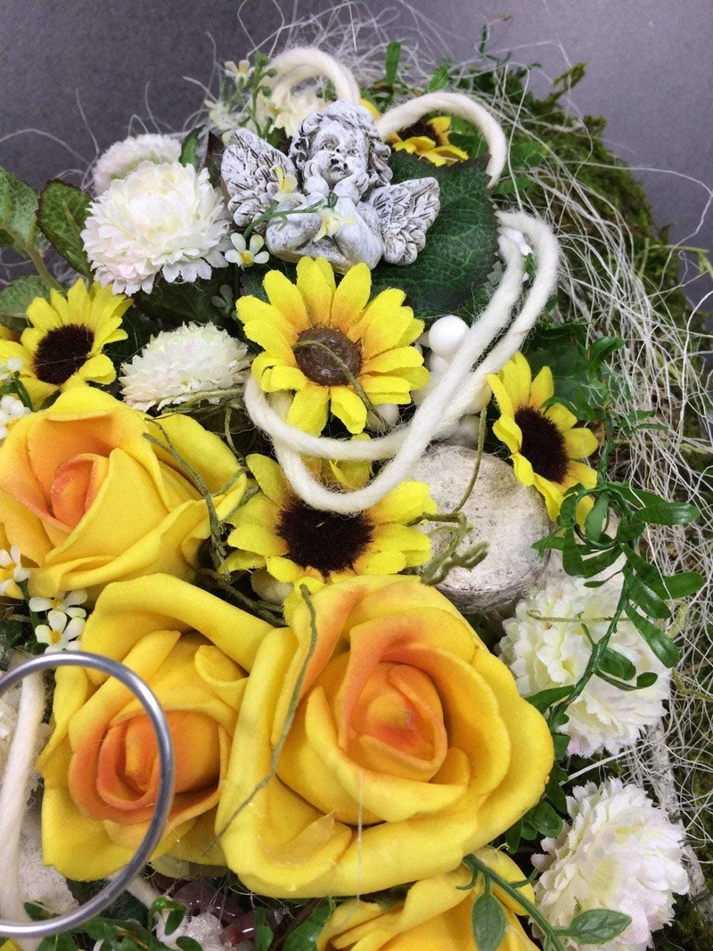 Grabherz Sonnenblume Seidenblumen – langlebiger Grabschmuck