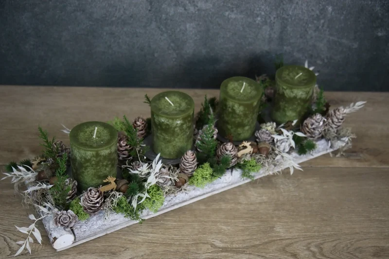 Adventsgesteck länglich Hirsch Tablett – Advent Naturmaterialien
