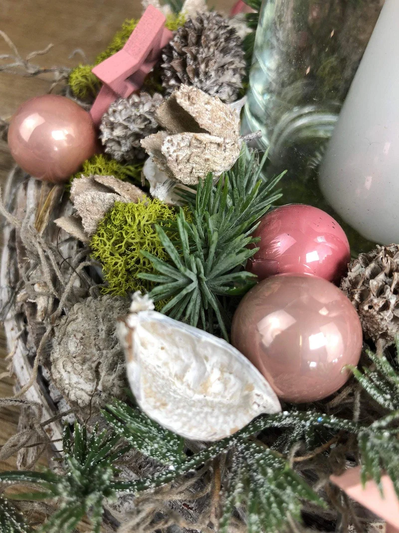 Adventsgesteck 20cm mit Windlicht und Stern – kleines Weihnachtsgesteck