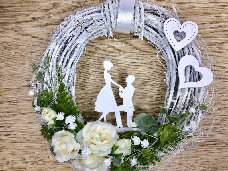 Türkranz Hochzeit mit Rosen & Schleierkraut 20cm – Haustürdeko romantisc