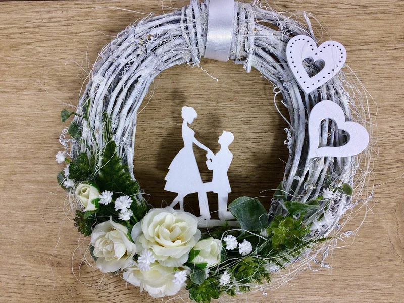 Türkranz Hochzeit mit Rosen & Schleierkraut 20cm – Haustürdeko romantisc