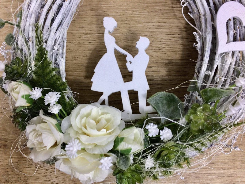 Türkranz Hochzeit mit Rosen & Schleierkraut 20cm – Haustürdeko romantisc