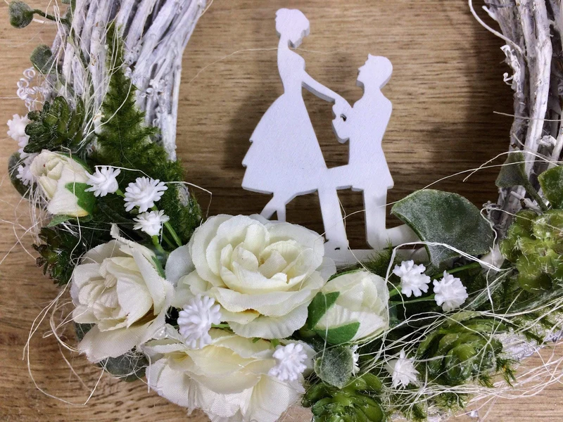 Türkranz Hochzeit mit Rosen & Schleierkraut 20cm – Haustürdeko romantisc