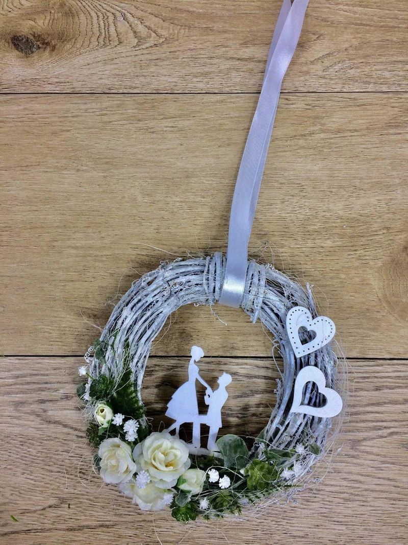 Türkranz Hochzeit mit Rosen & Schleierkraut 20cm – Haustürdeko romantisc