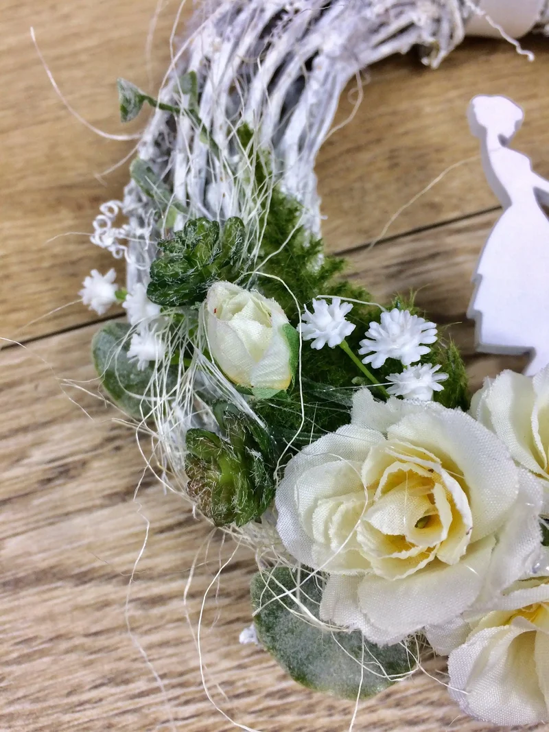 Türkranz Hochzeit mit Rosen & Schleierkraut 20cm – Haustürdeko romantisc