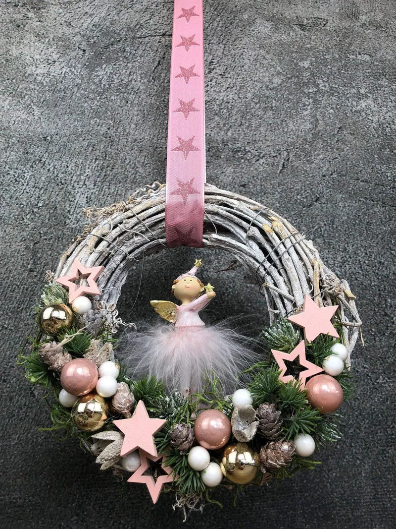 Türkranz Weihnachten mit Engel – romantischer Weihnachtskranz