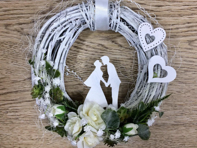 Hochzeit Türkranz Rose Schleierkraut Vögel 20cm – Türdeko handgefertigt