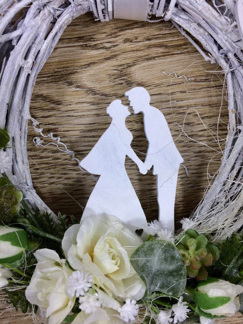 Hochzeit Türkranz Rose Schleierkraut Vögel 20cm – Türdeko handgefertigt