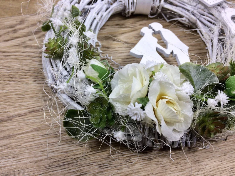 Hochzeit Türkranz Rose Schleierkraut Vögel 20cm – Türdeko handgefertigt