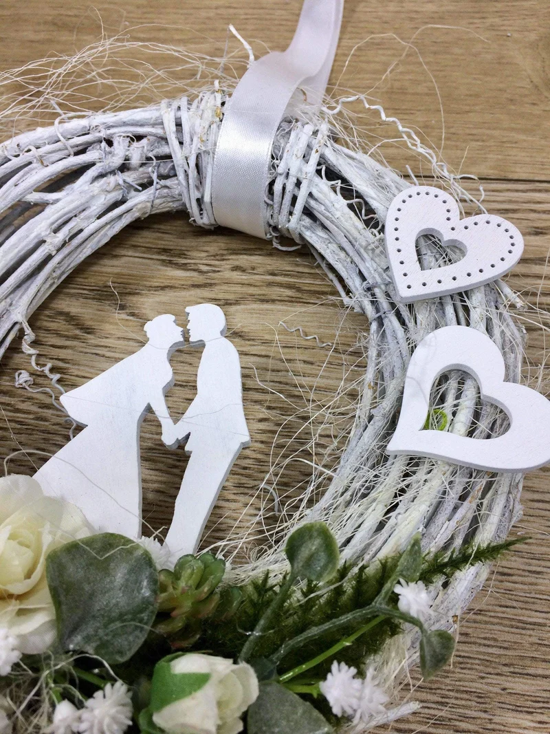 Hochzeit Türkranz Rose Schleierkraut Vögel 20cm – Türdeko handgefertigt
