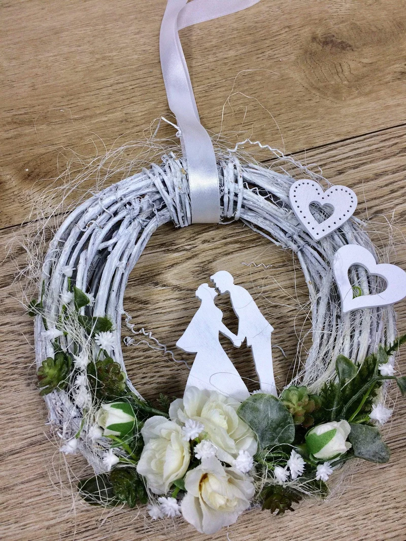 Hochzeit Türkranz Rose Schleierkraut Vögel 20cm – Türdeko handgefertigt