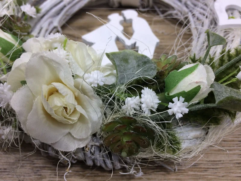 Hochzeit Türkranz Rose Schleierkraut Vögel 20cm – Türdeko handgefertigt