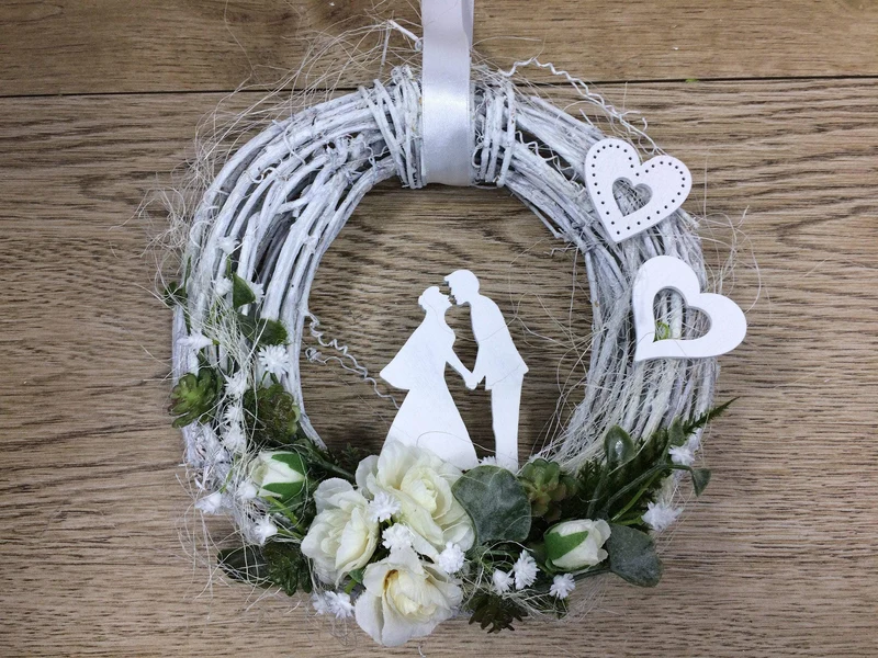Hochzeit Türkranz Rose Schleierkraut Vögel 20cm – Türdeko handgefertigt