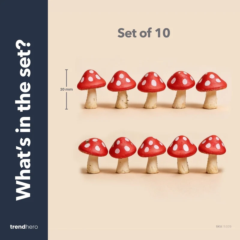 Toad Trail - Decorative Mini Mushrooms - Red - 10 pcs - ↑ 2 cm